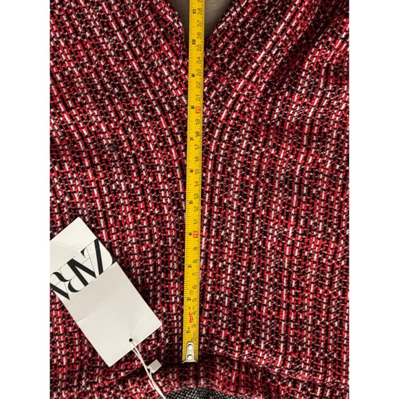 Zara Womens Red Black Tweed Knit Wide Leg Trousers Pants 5584/002/600 Size M NEW - Picture 5 of 8